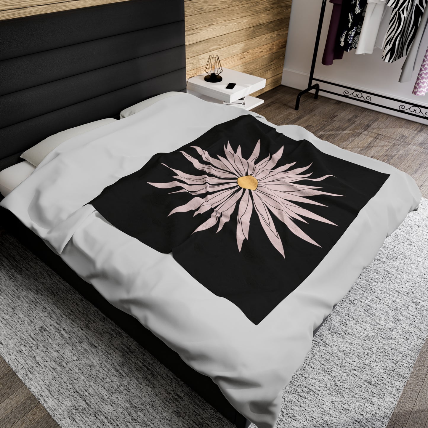 Velveteen Plush Blanket Large White Flower