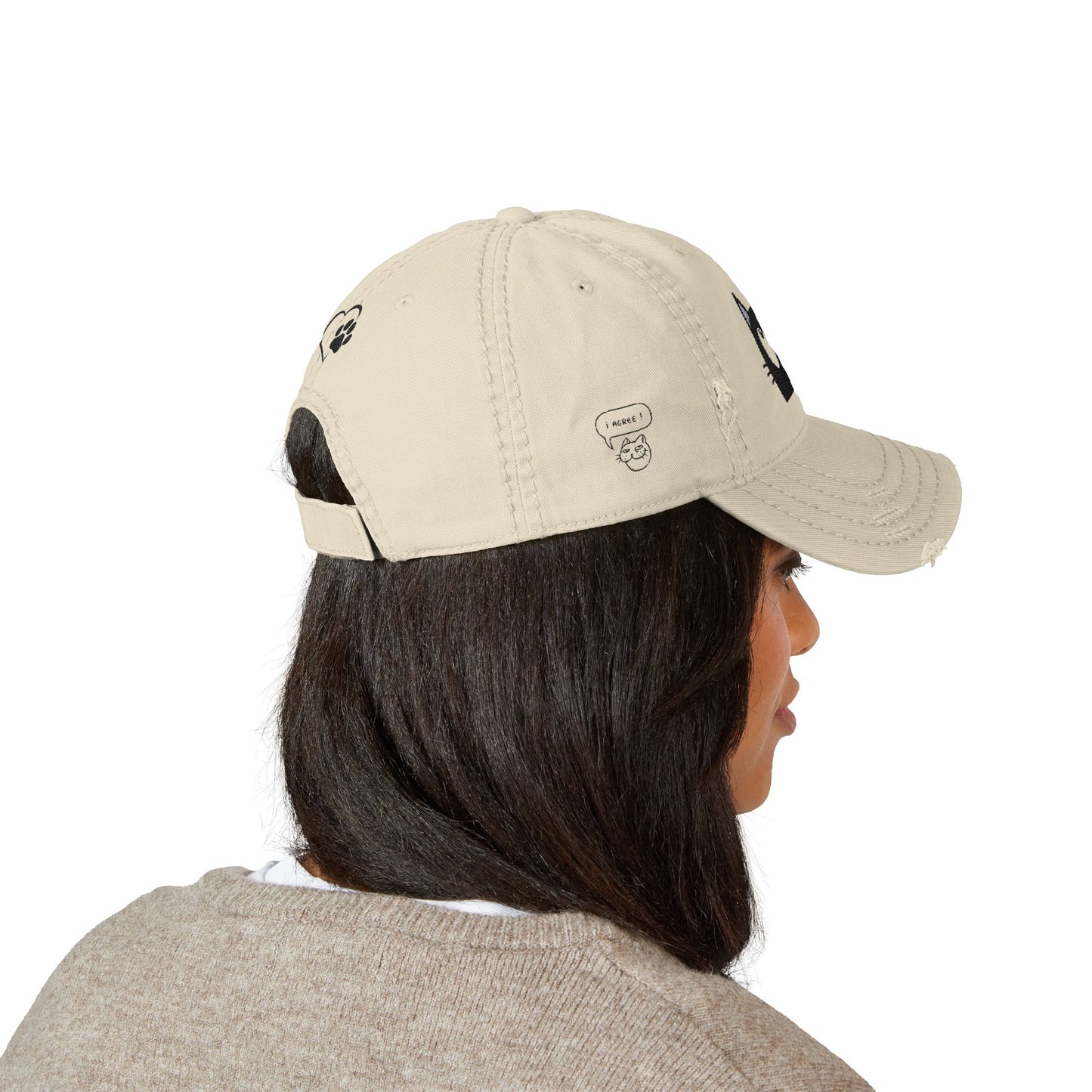 Distressed Cat Dad Hat - Embroidered, Casual Style for Cat Lovers