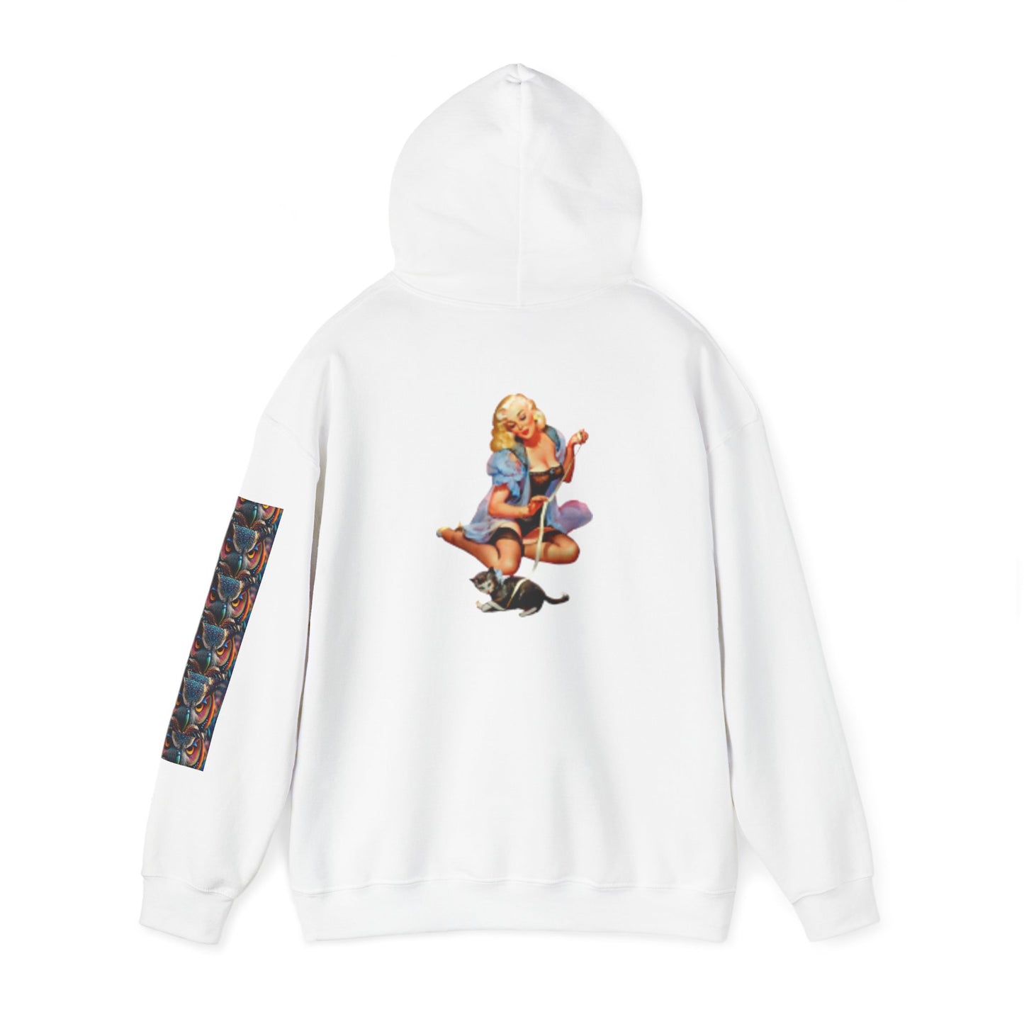 Sudadera con capucha retro de mujer sexy con lencería con un gato