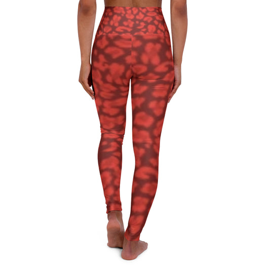 Fitness-Ready High Waisted Yoga Leggings - Trendy Red Pattern for Active Lifestyle
