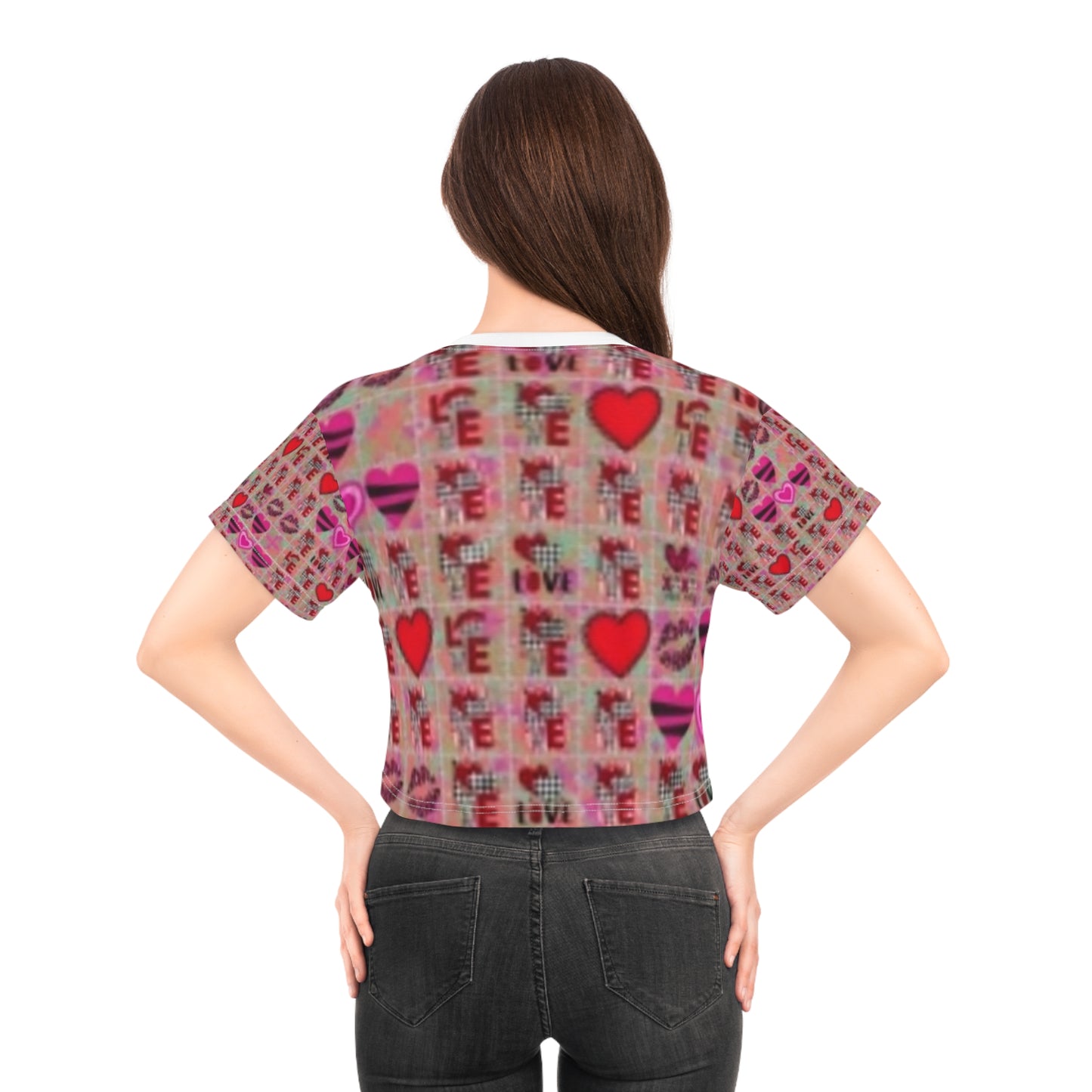 Women's Crop T-shirt Hearts Pajama Top Having Sleepy Dreams