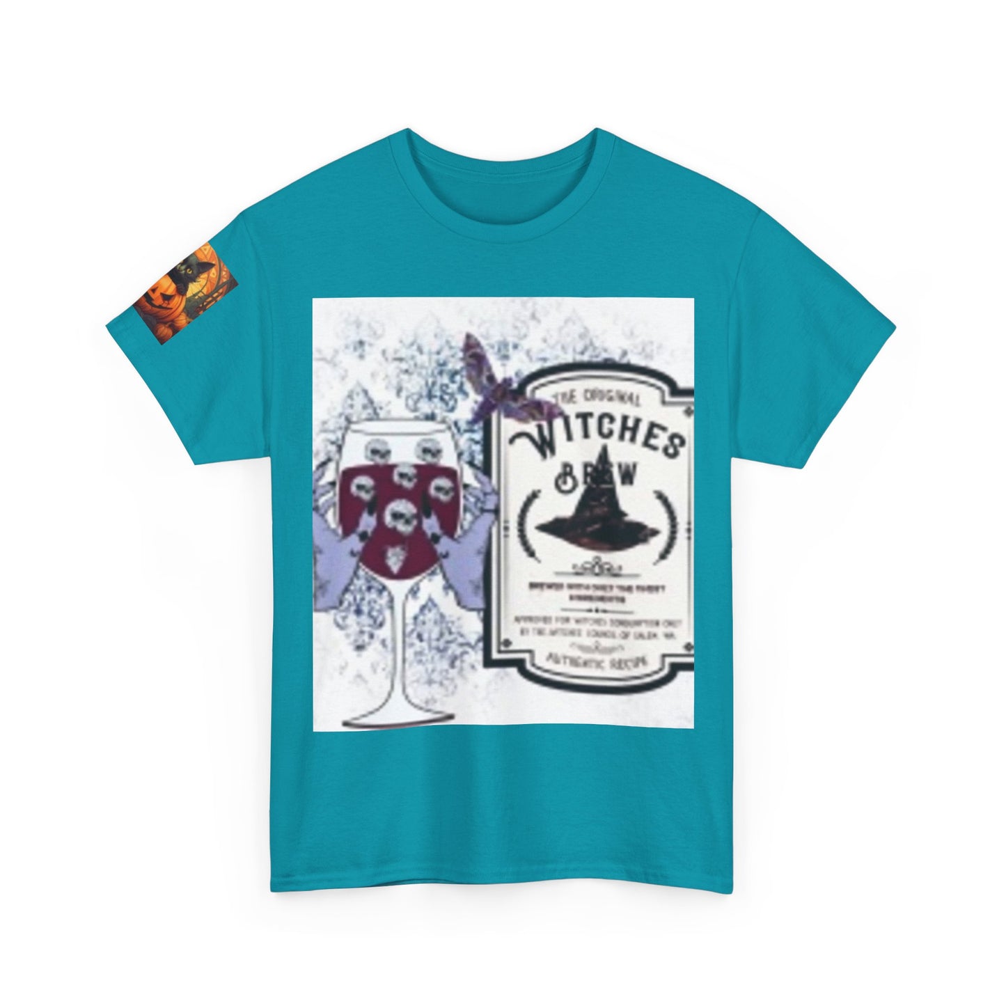 Witch Wine Castle Black Cat Unisex Heavy Cotton T-shirt