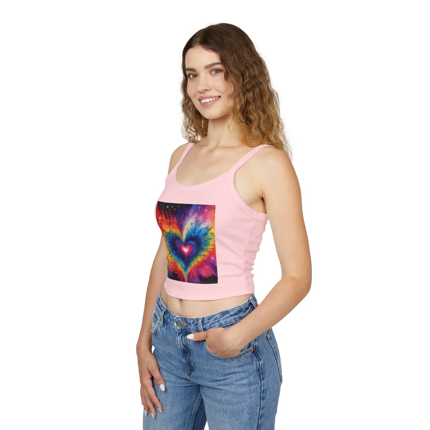 Débardeur à bretelles spaghetti pour femme avec cœur multicolore