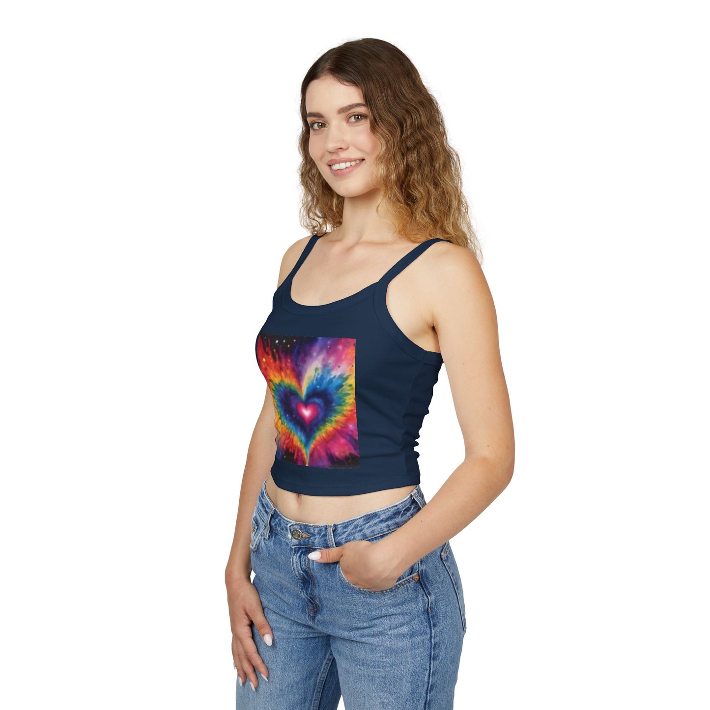 Débardeur à bretelles spaghetti pour femme avec cœur multicolore