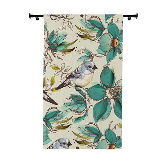Cortina de ventana con diseño de pájaros botánicos: diseño floral para la decoración del hogar