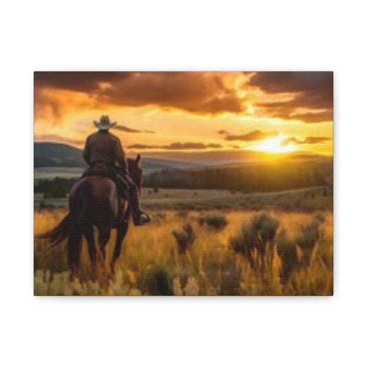 Framed Wall Art - Cowboy Sunset Canvas Print