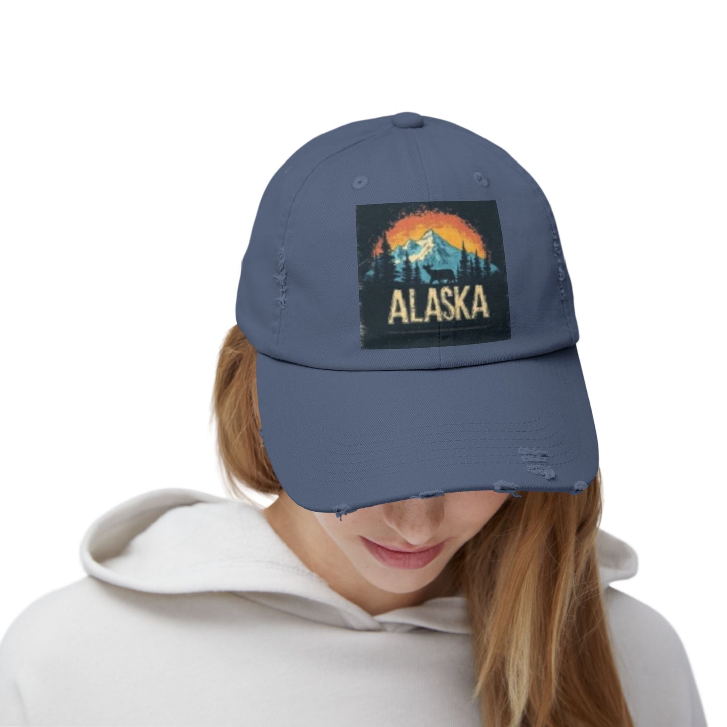 Casquette unisexe vieillie – Chapeau graphique vintage des montagnes de l'Alaska 