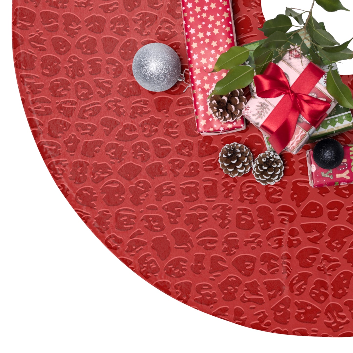 Christmas Tree Skirts Red Animal Print