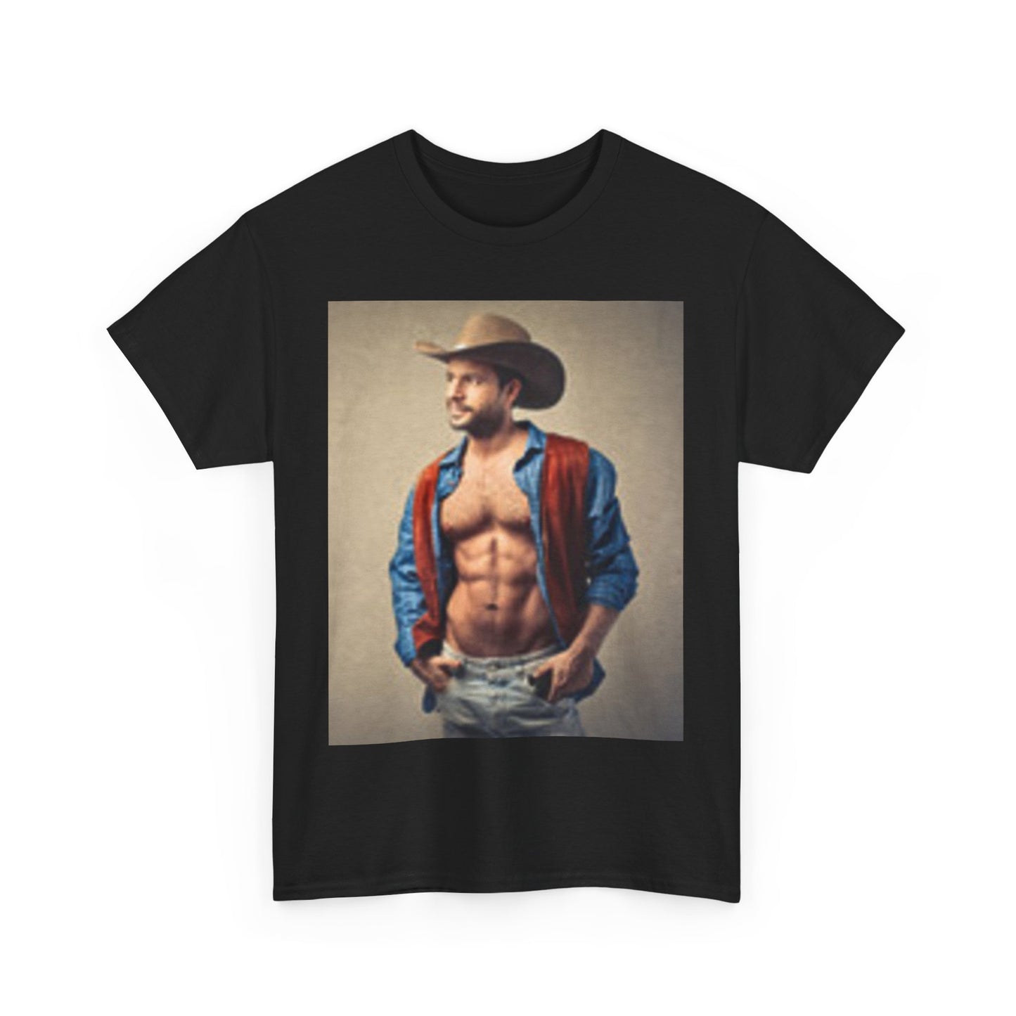 Handsome Cowboy with Muscles Chest Unisex Heavy Cotton Tee