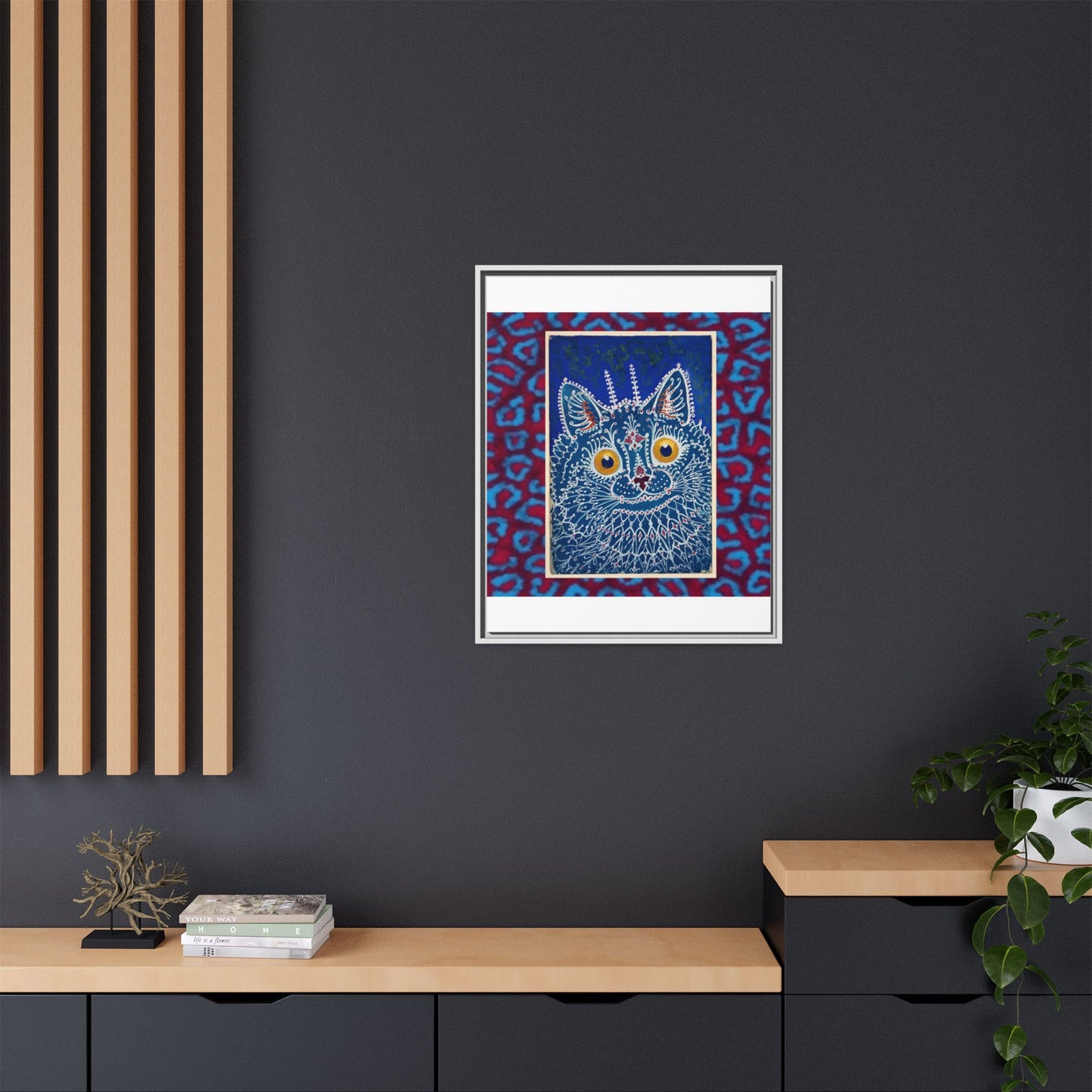 Colorful Cat Framed Matte Canvas Art - Whimsical Home Decor