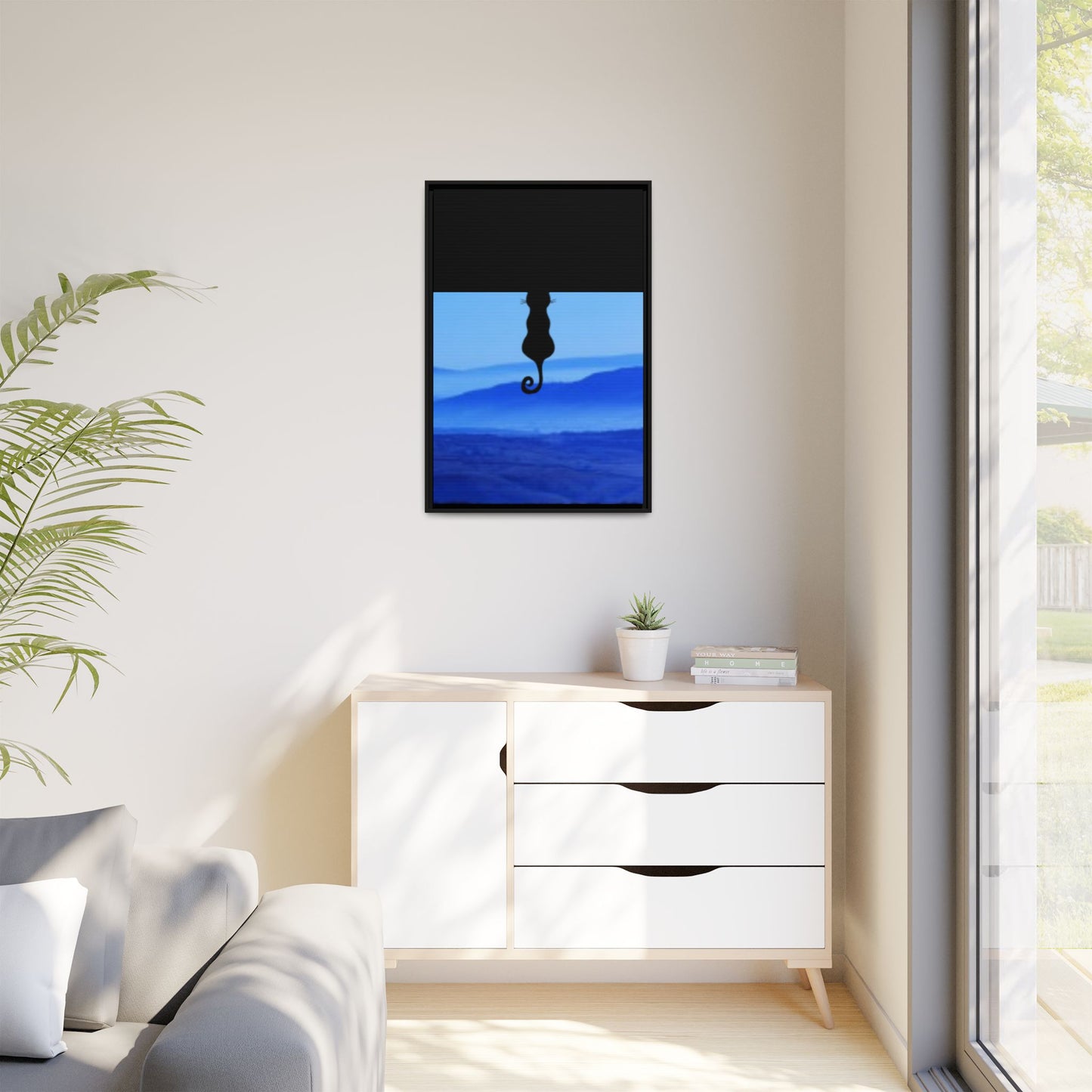 Framed Cat Silhouette Art Print, Wall Decor, Cat Lover Gift, Home Office Art, Pet Memorial