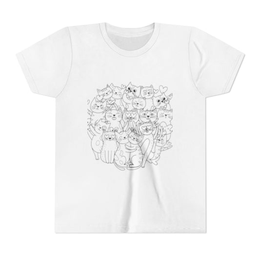 Cute Cat Illustration Youth Short Sleeve Tee - Perfect Gift for Animal Lovers