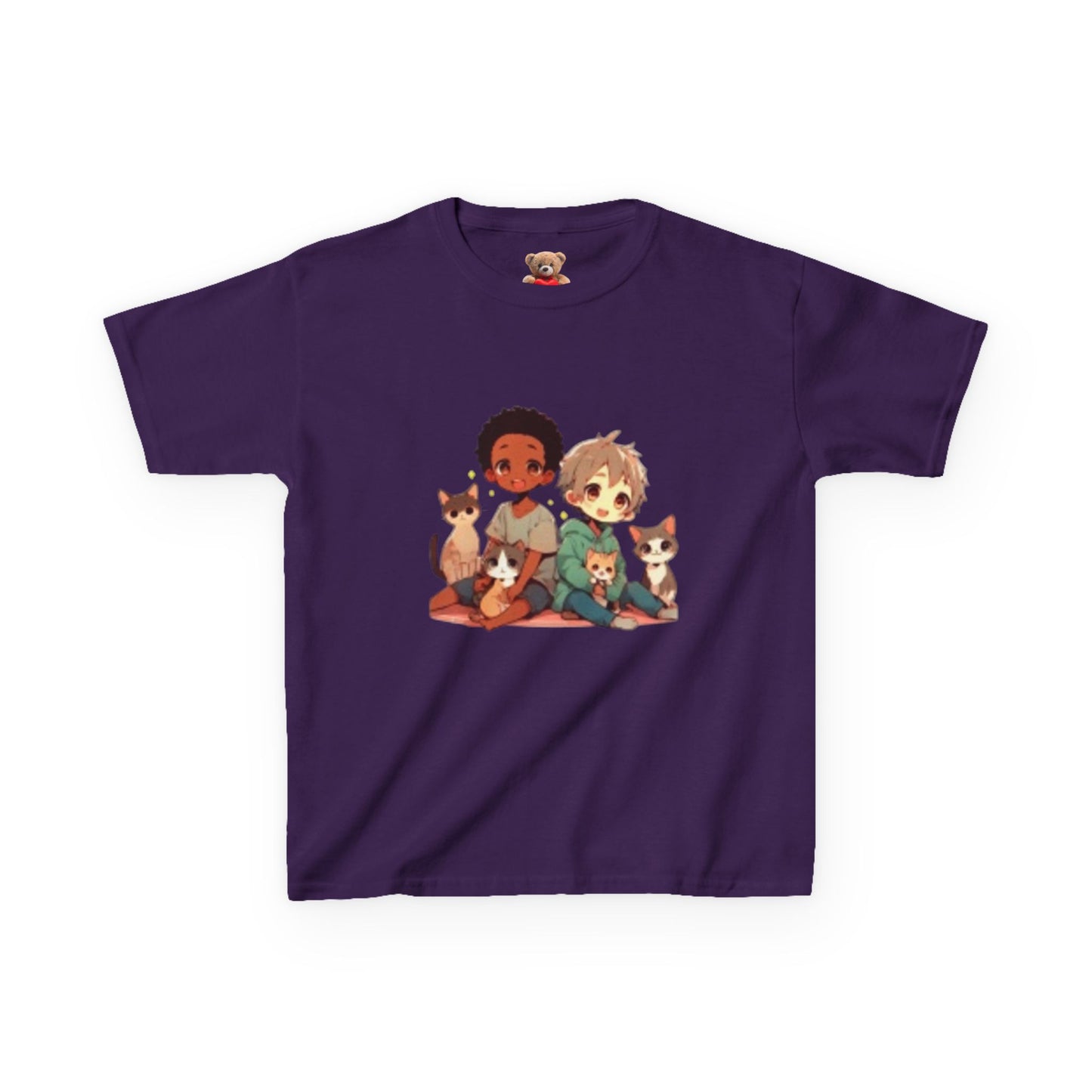 Children with Cats & Heart Kids Heavy Cotton T-shirt Looking Fabulous!