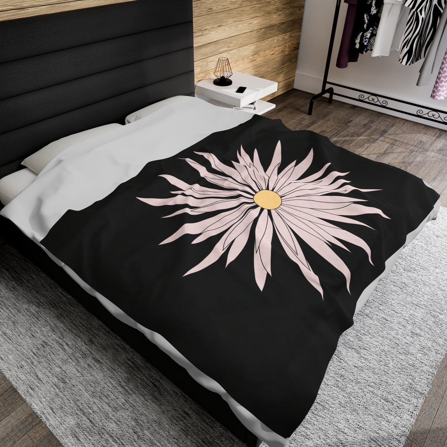 Velveteen Plush Blanket Large White Flower