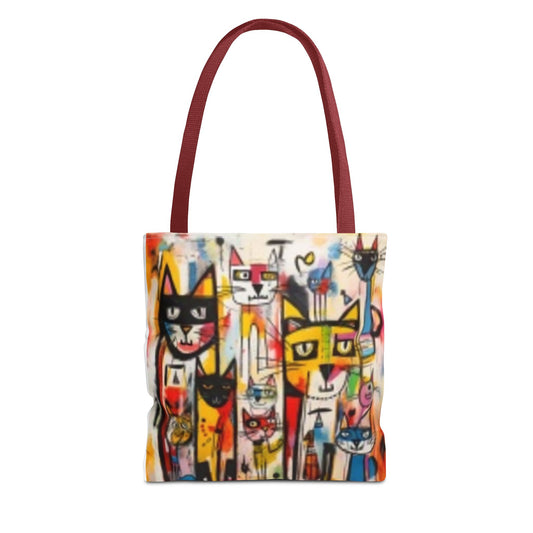 Colorful Cat Art Tote Bag, Cat Lover Gift, Unique Shopping Tote, Art AOP Bag, Whimsical Carryall for Pet Owners