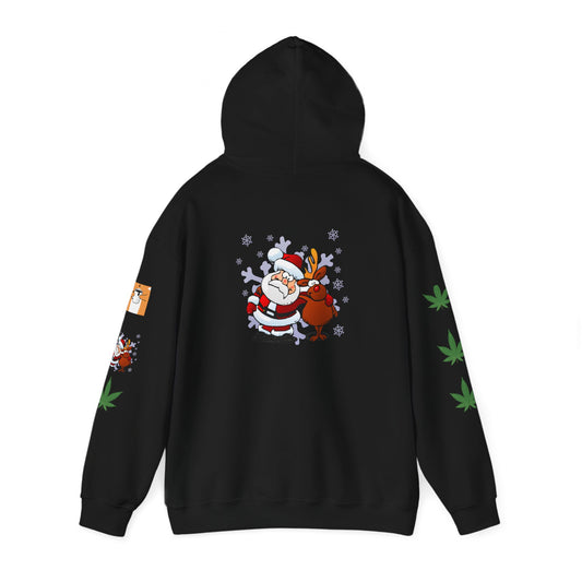 Hooded Sweatshirt Santa Claus Reindeer Marijuana Leaf