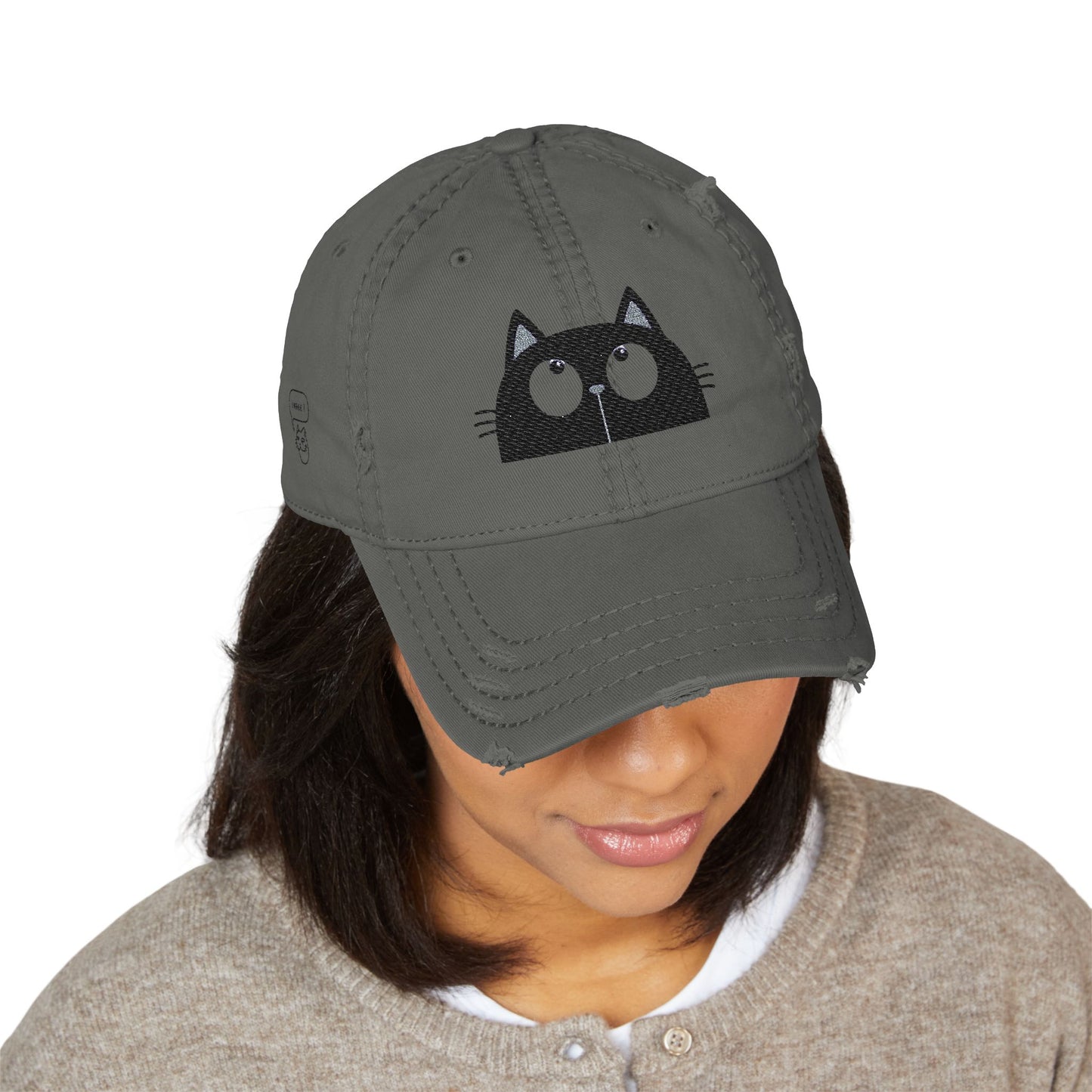 Distressed Cat Dad Hat - Embroidered, Casual Style for Cat Lovers