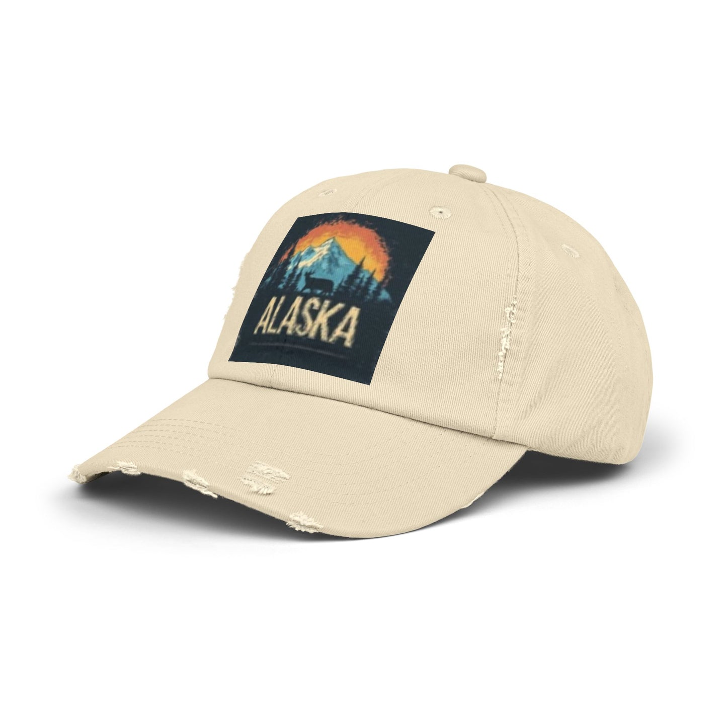 Casquette unisexe vieillie – Chapeau graphique vintage des montagnes de l'Alaska 