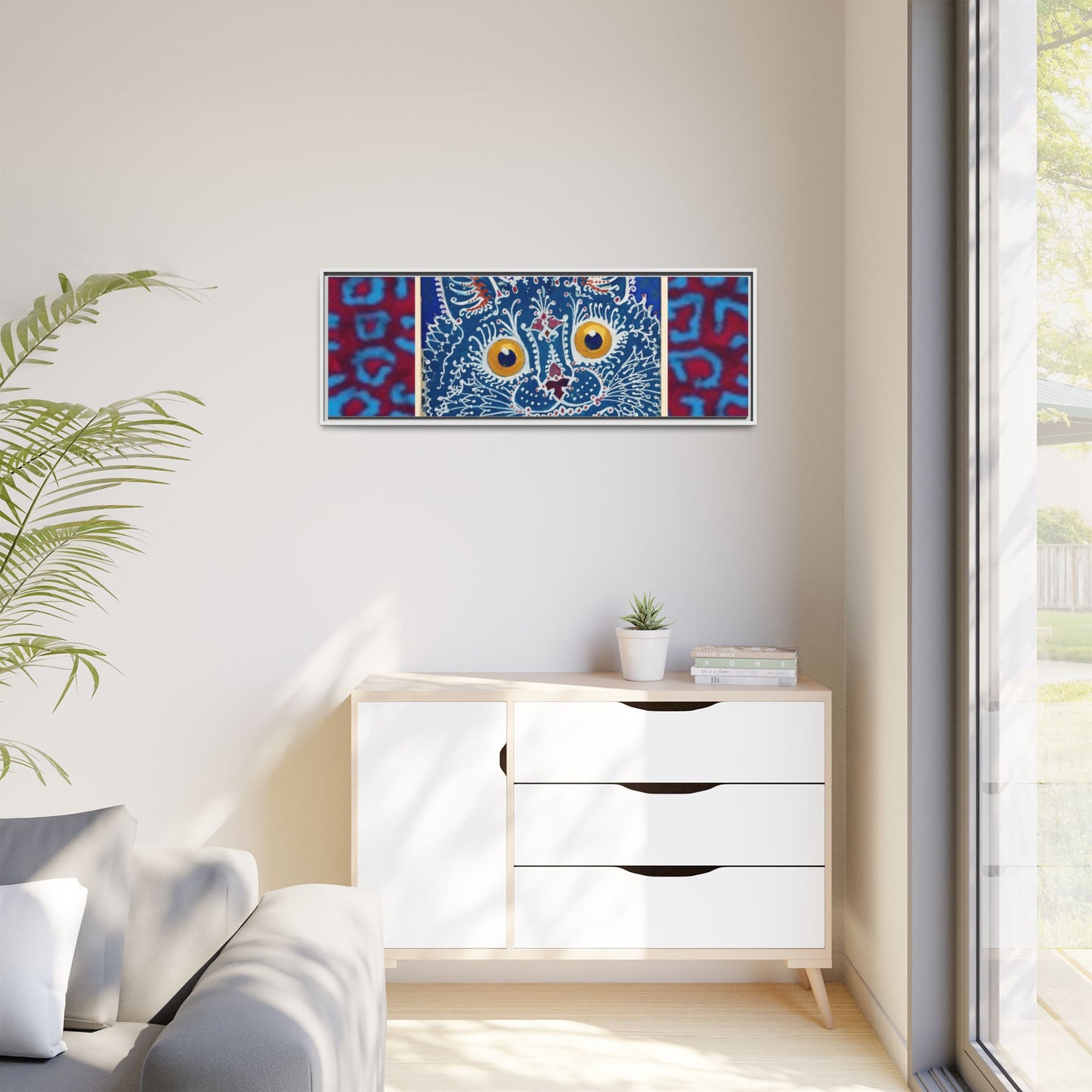 Colorful Cat Framed Matte Canvas Art - Whimsical Home Decor