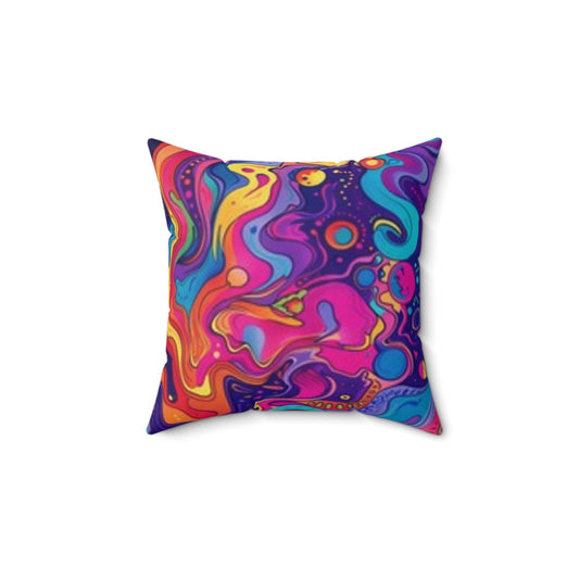 Coussin décoratif en polyester filé coloré, motif abstrait vibrant