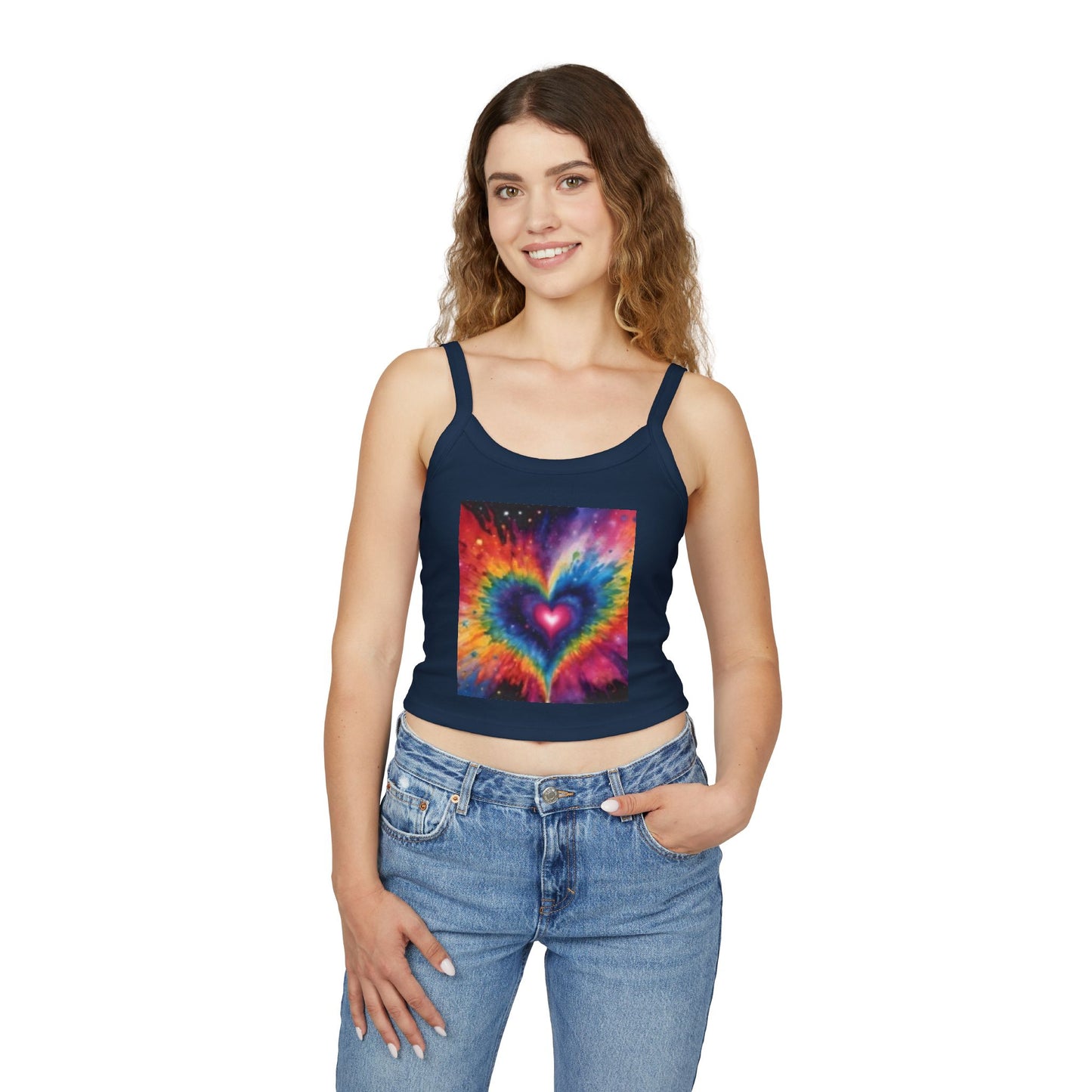 Débardeur à bretelles spaghetti pour femme avec cœur multicolore