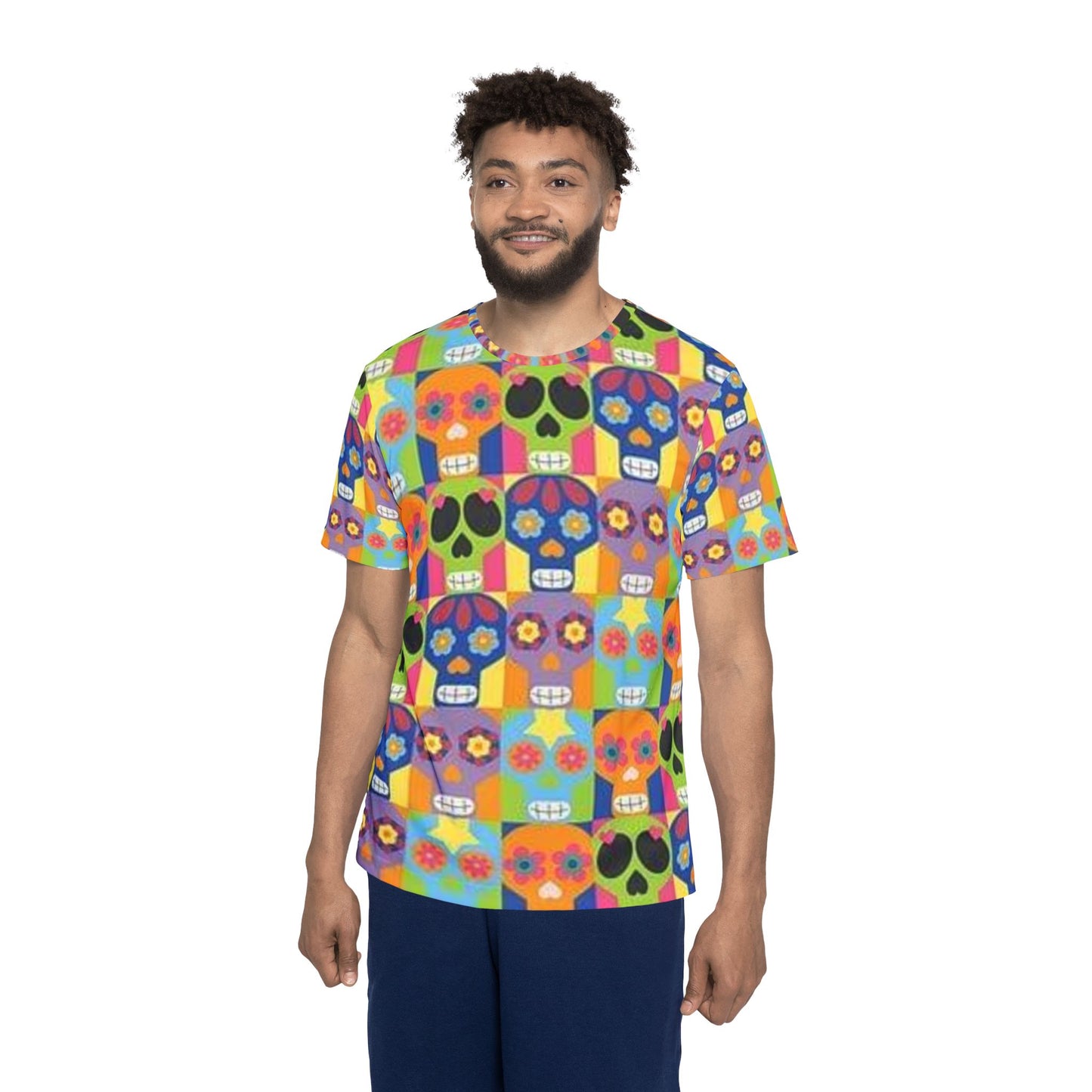 Camiseta deportiva con calavera colorida: camiseta deportiva masculina para festivales y celebraciones