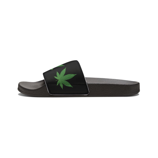 Sandales pour femmes Feuilles de marijuana Fond noir 