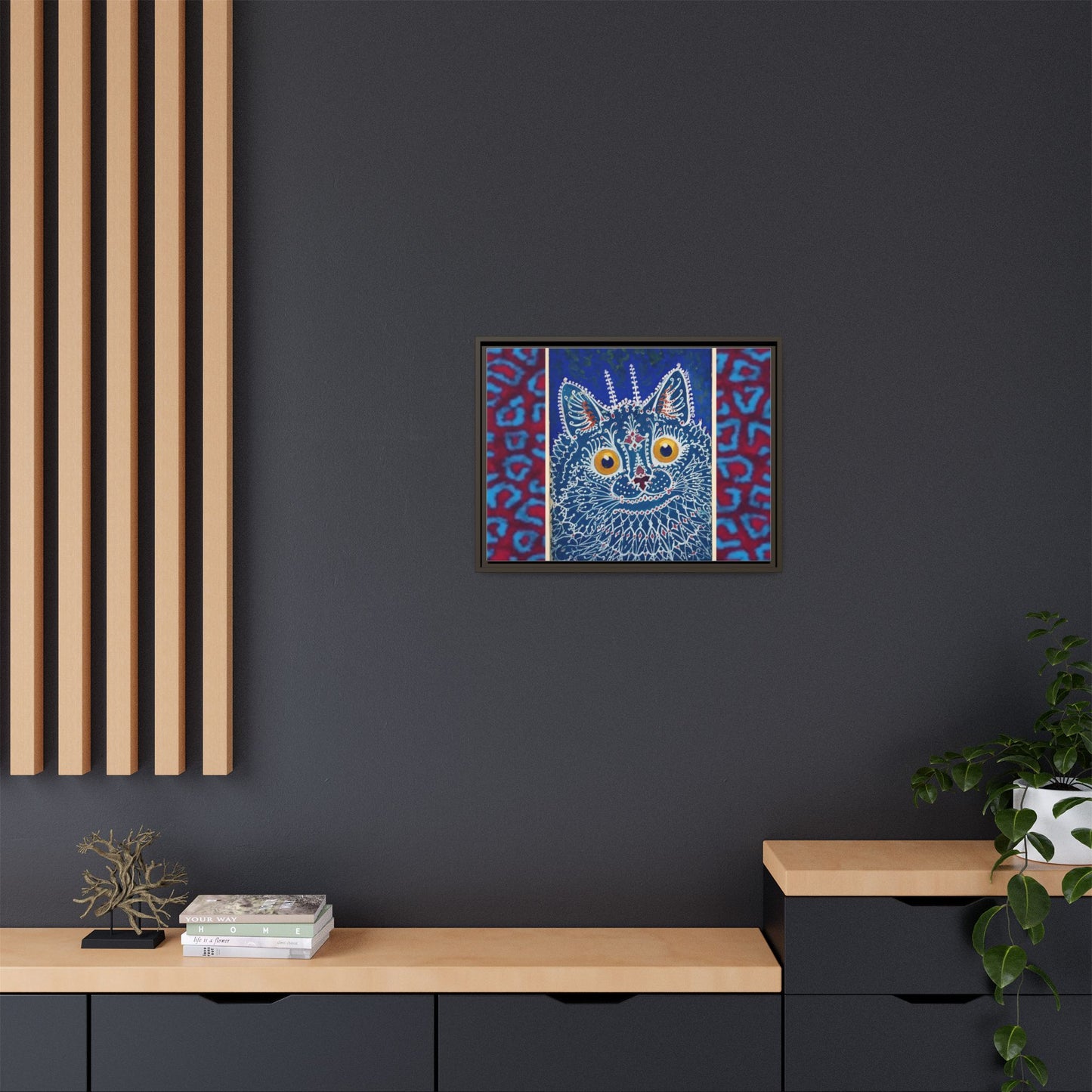Colorful Cat Framed Matte Canvas Art - Whimsical Home Decor