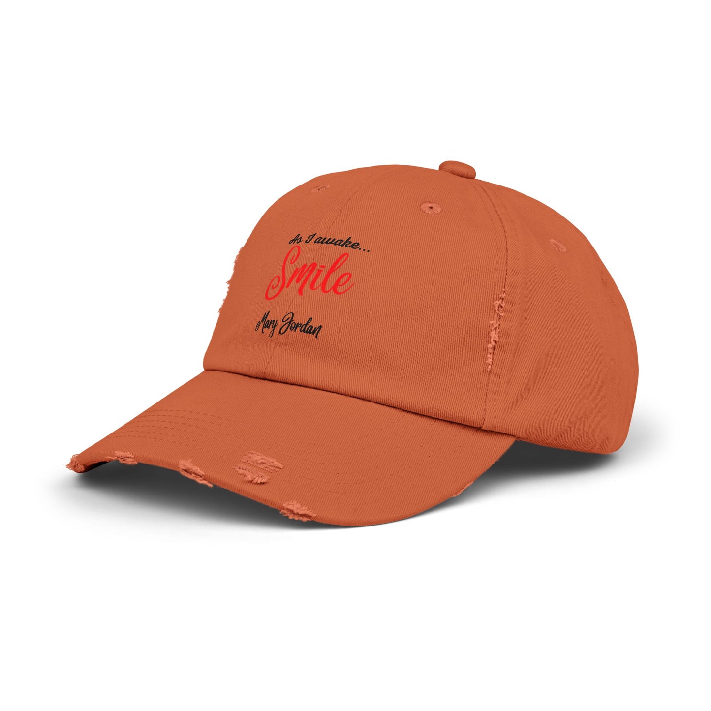 Gorra unisex desgastada: «Al despertar... Sonríe». Gorra motivacional. 