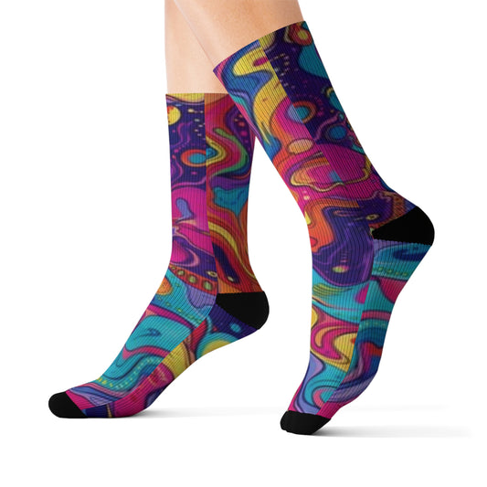 Chaussettes à sublimation vibrantes – Motif abstrait coloré pour un confort quotidien