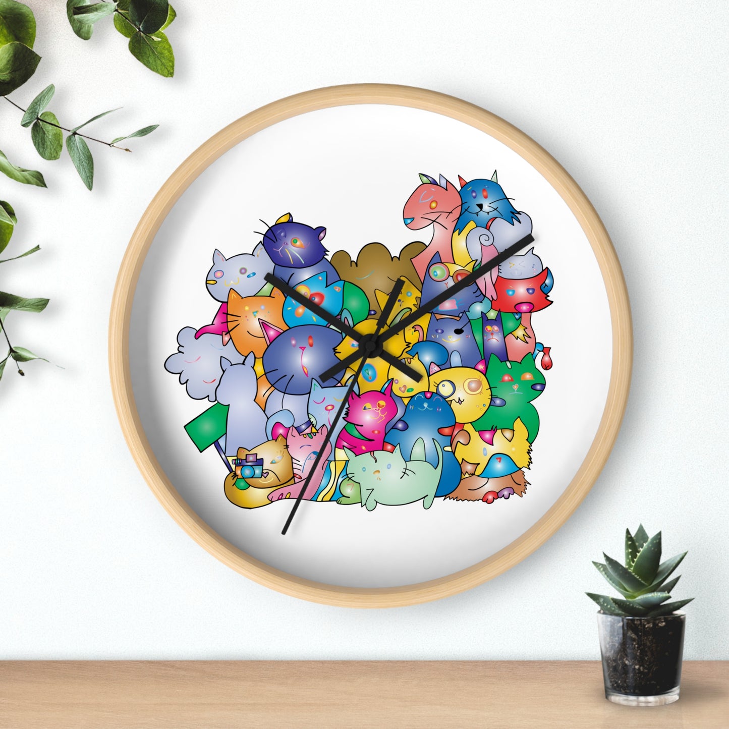 Horloge murale Chats colorés