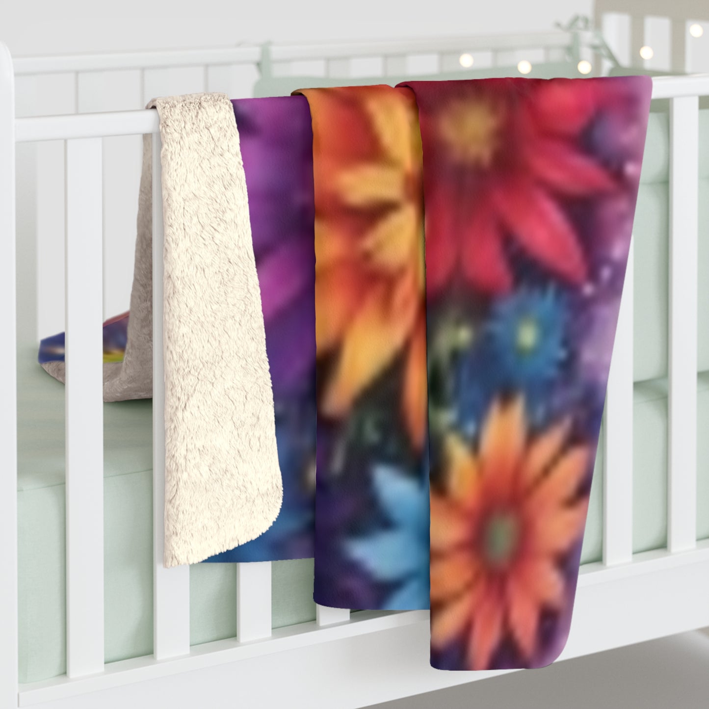 Vibrant Sherpa Fleece Blanket - Cozy Floral Rainbow Design for Comfort and Warmth