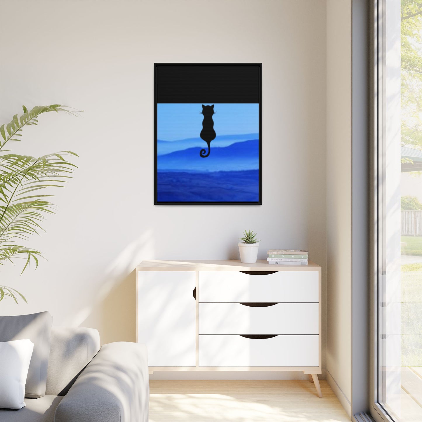Framed Cat Silhouette Art Print, Wall Decor, Cat Lover Gift, Home Office Art, Pet Memorial