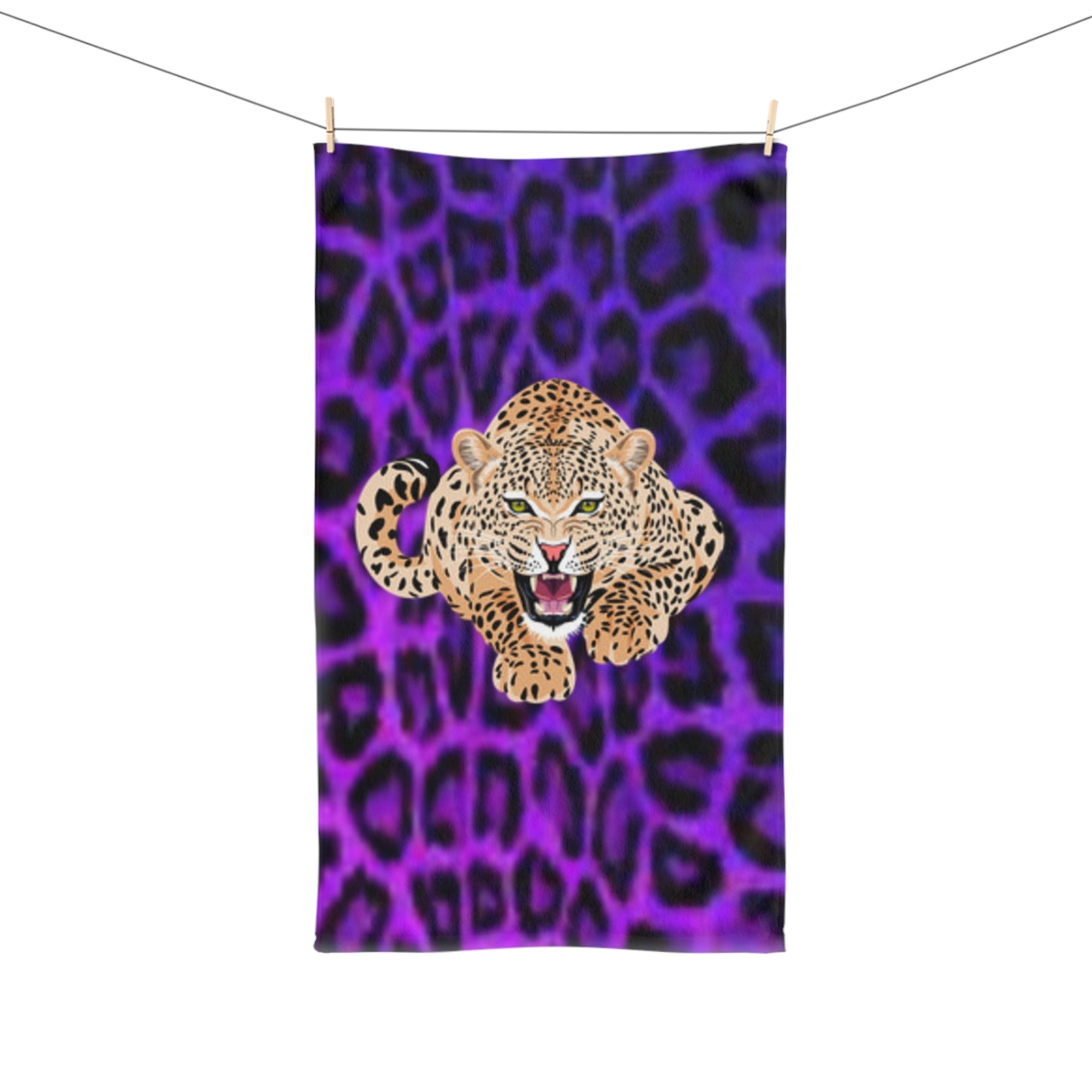 Serviette de toilette motif chat sauvage - Décoration de cuisine et de salle de bain à imprimé léopard violet 