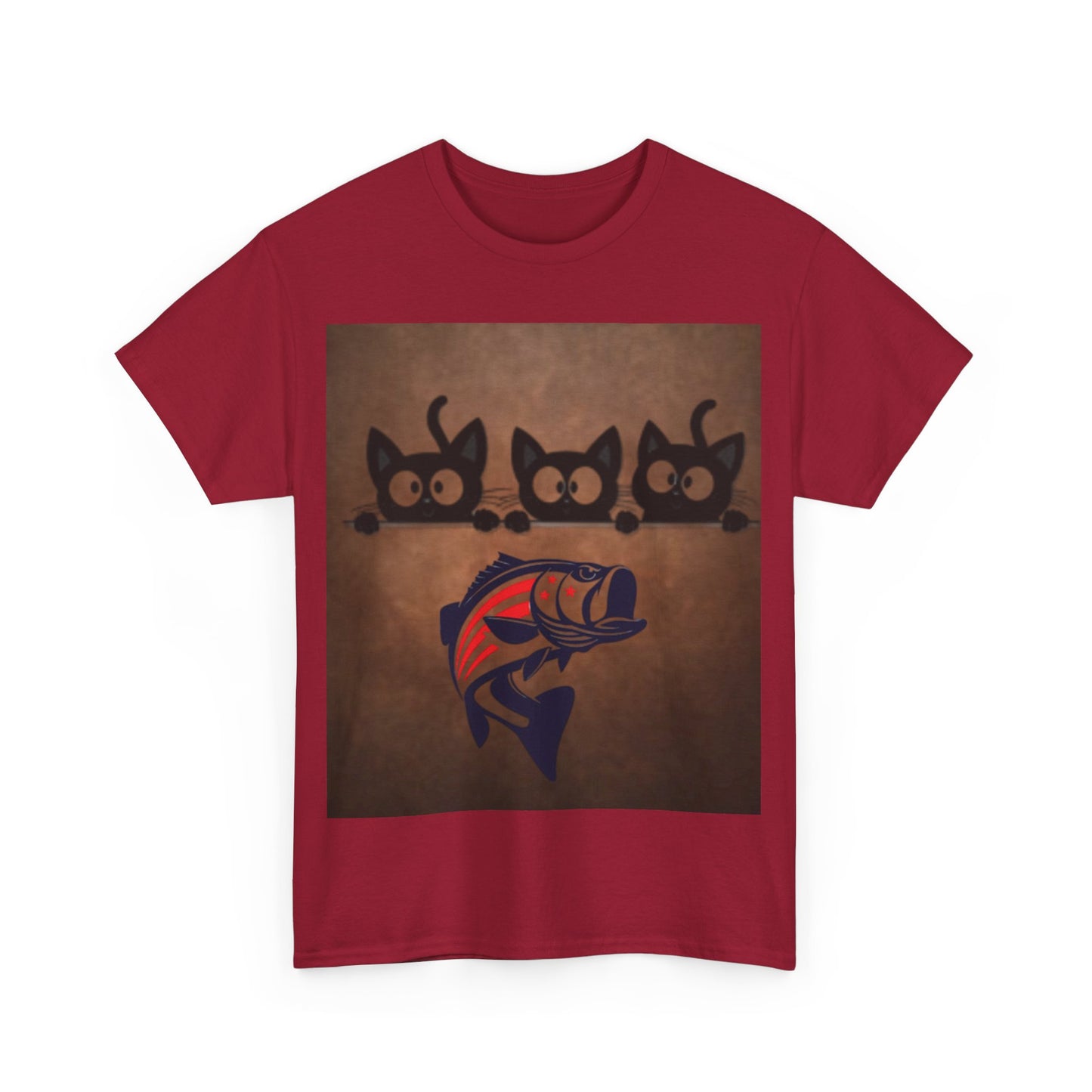 Cute Black Cats & Patriotic Fish, Funny T-shirt for Cat Lovers, Gift for Foodies, Unisex Cotton Shirt, Fun Pet Apparel