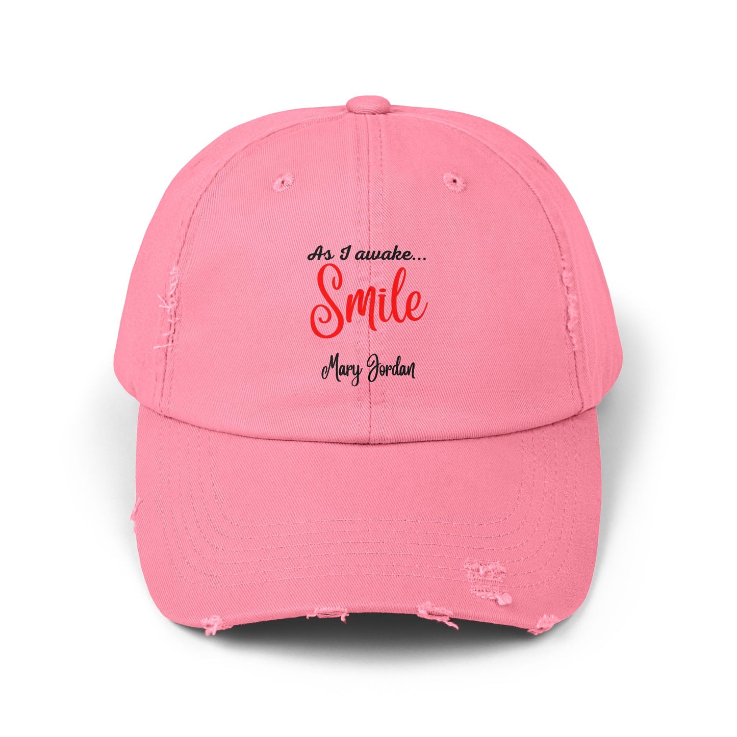 Gorra unisex desgastada: «Al despertar... Sonríe». Gorra motivacional. 