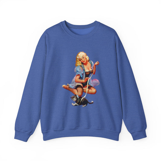 Sweatshirt Retro Sexy Woman in Lingerie with Cat