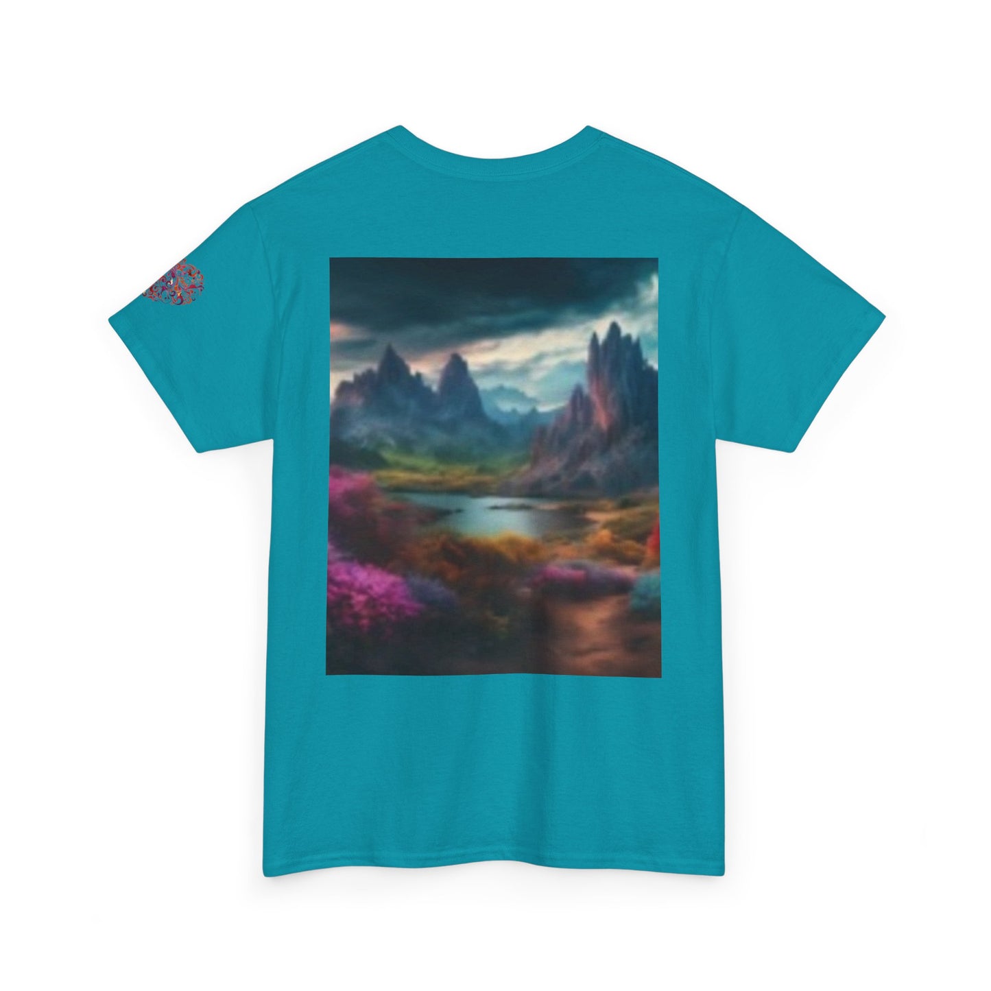 Artistic Wilderness Unisex Heavy Cotton Tee - Vibrant Bird and Scenic Landscape Design