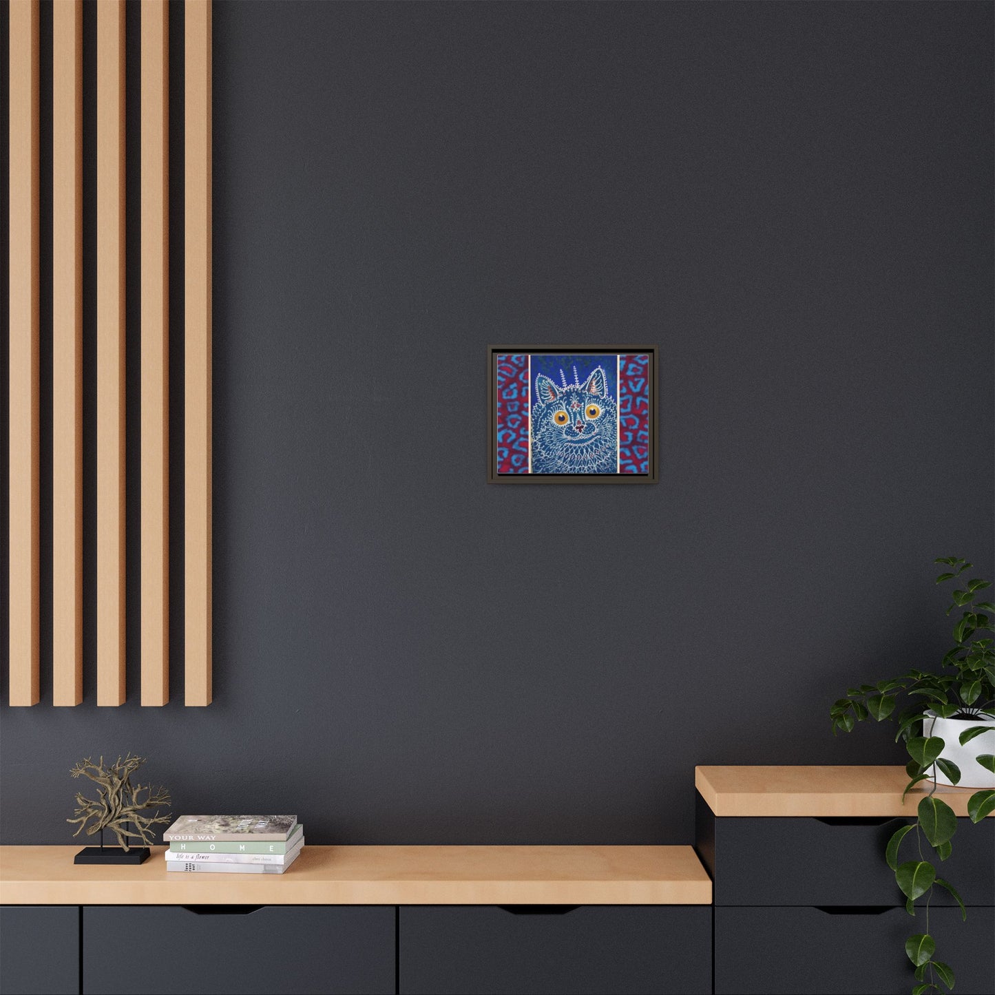 Colorful Cat Framed Matte Canvas Art - Whimsical Home Decor