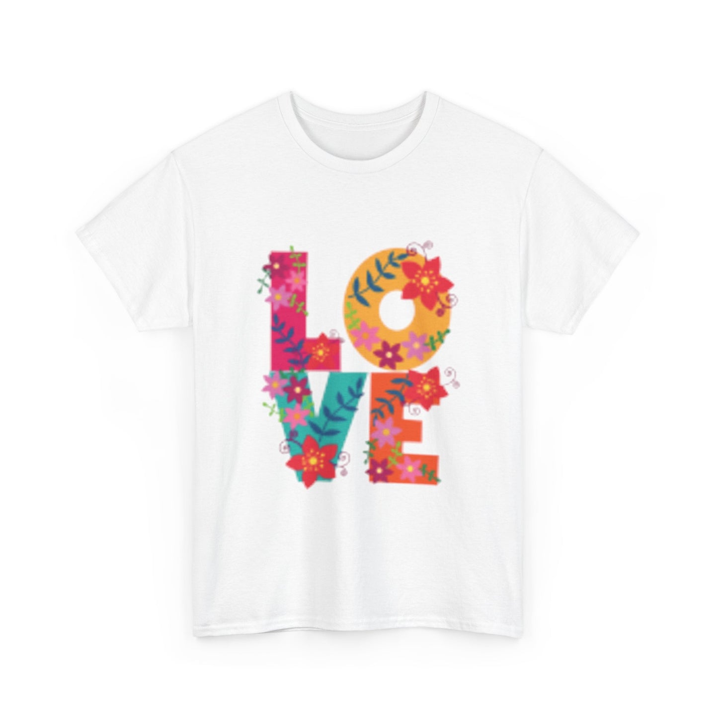 Camiseta unisex de algodón grueso con estampado floral: cómoda y vibrante para uso diario. 