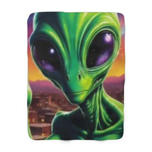 Sherpa Fleece Blanket Green Alien Children Love's Blanket