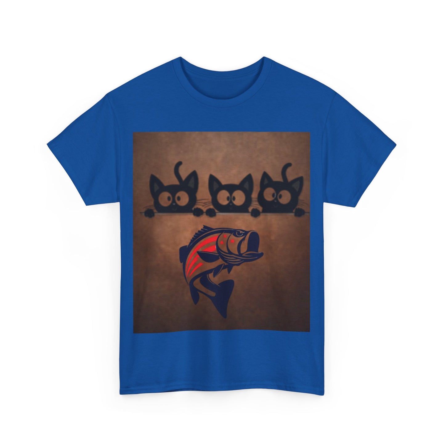 Cute Black Cats & Patriotic Fish, Funny T-shirt for Cat Lovers, Gift for Foodies, Unisex Cotton Shirt, Fun Pet Apparel