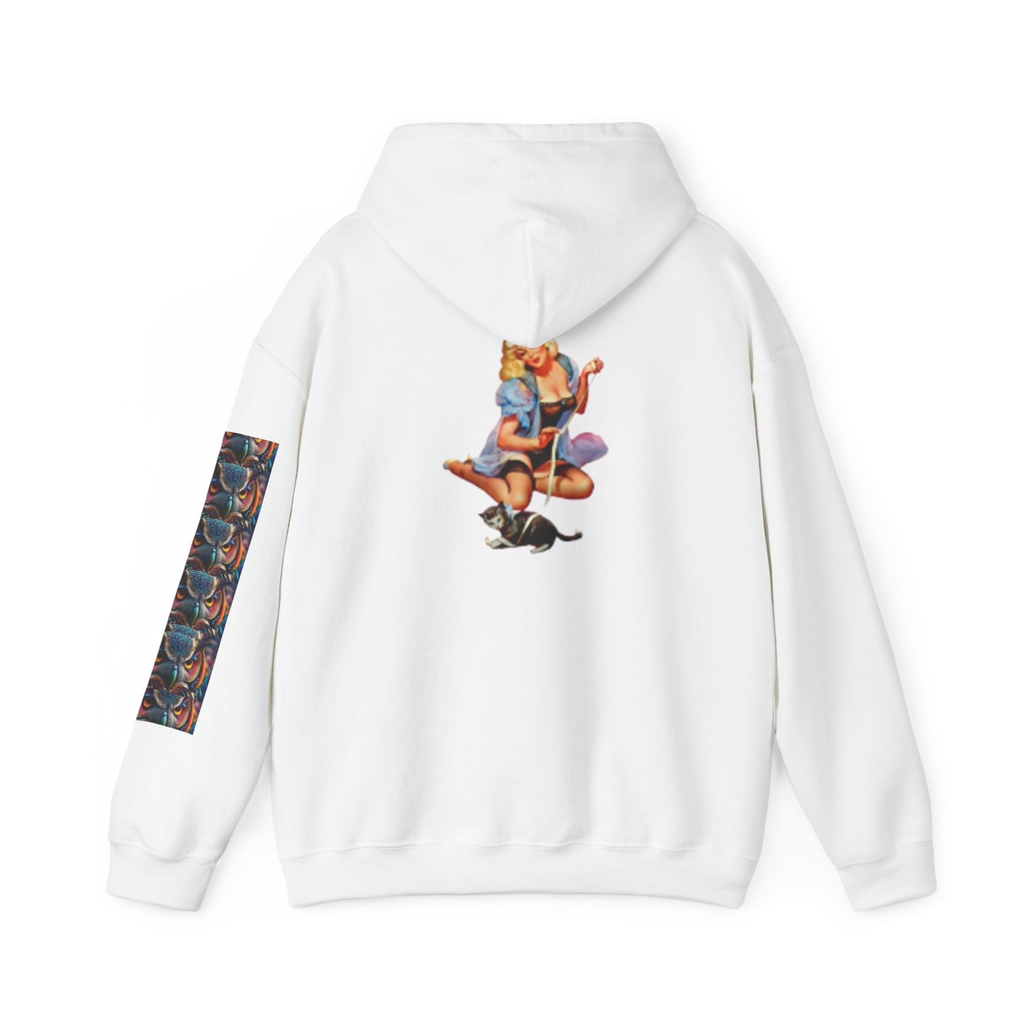 Sudadera con capucha retro de mujer sexy con lencería con un gato