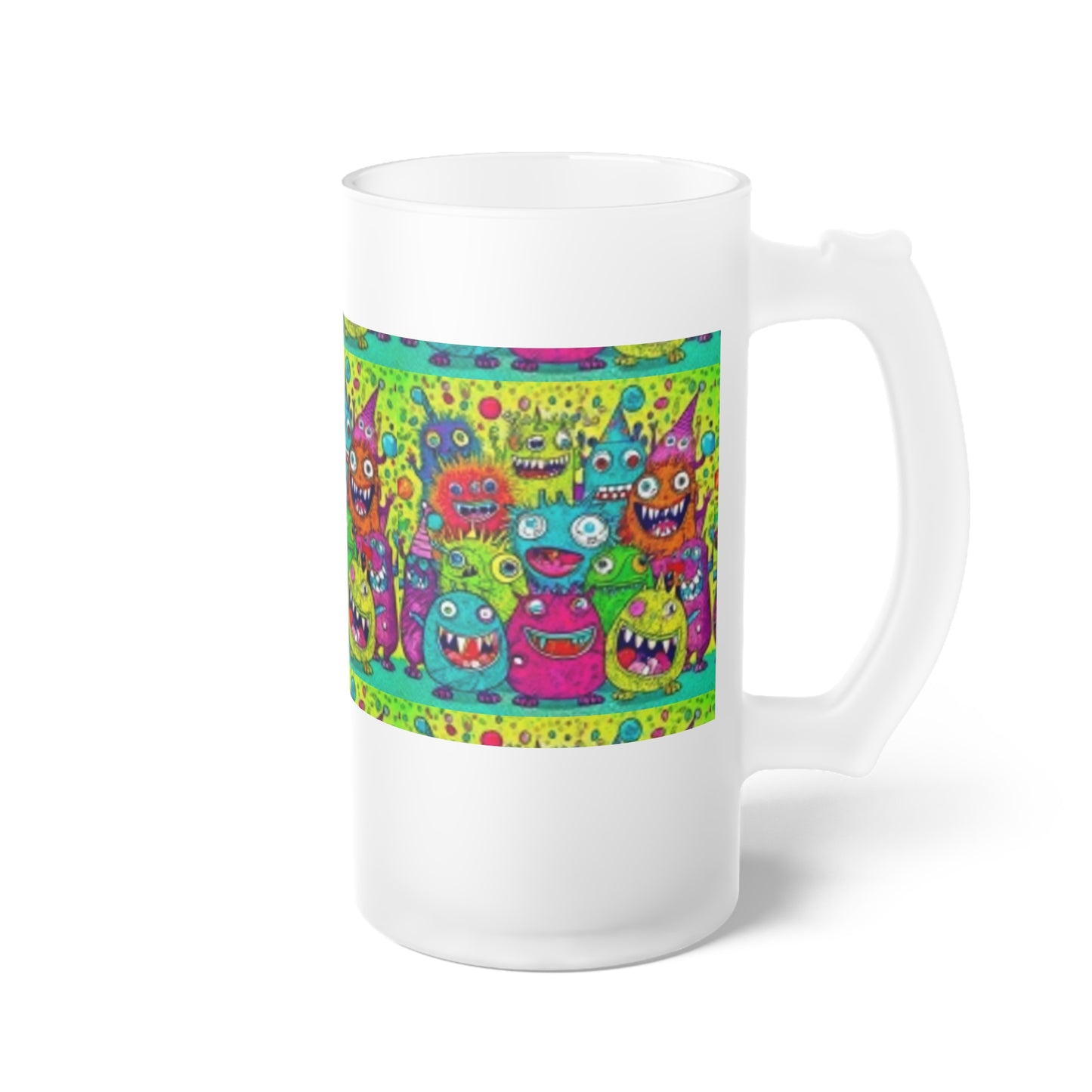 Colorful Monsters Frosted Glass Beer Mug | Fun Monstrous Design | Perfect for Parties, Gatherings, Gifts, Beer Lover's Essentials, Home Bar Decor