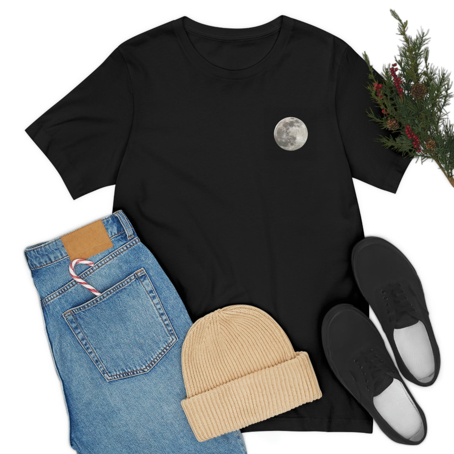 T-shirt à manches courtes unisexe en jersey avec motif de pleine lune la nuit Enseignants Médecins Mécaniciens