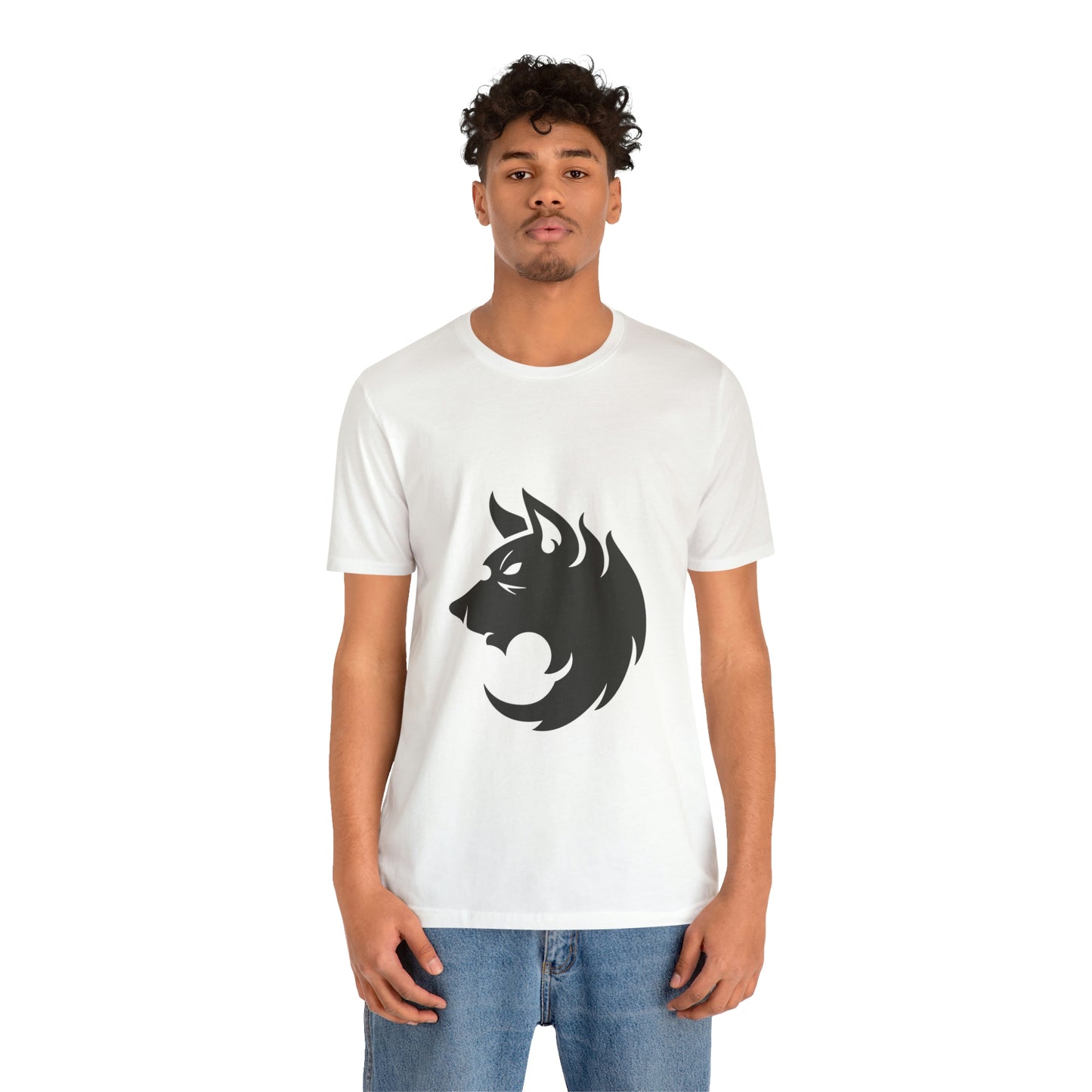 T-shirt à manches courtes unisexe en jersey Silhouette de loup Voyage Soirée en amoureux Films