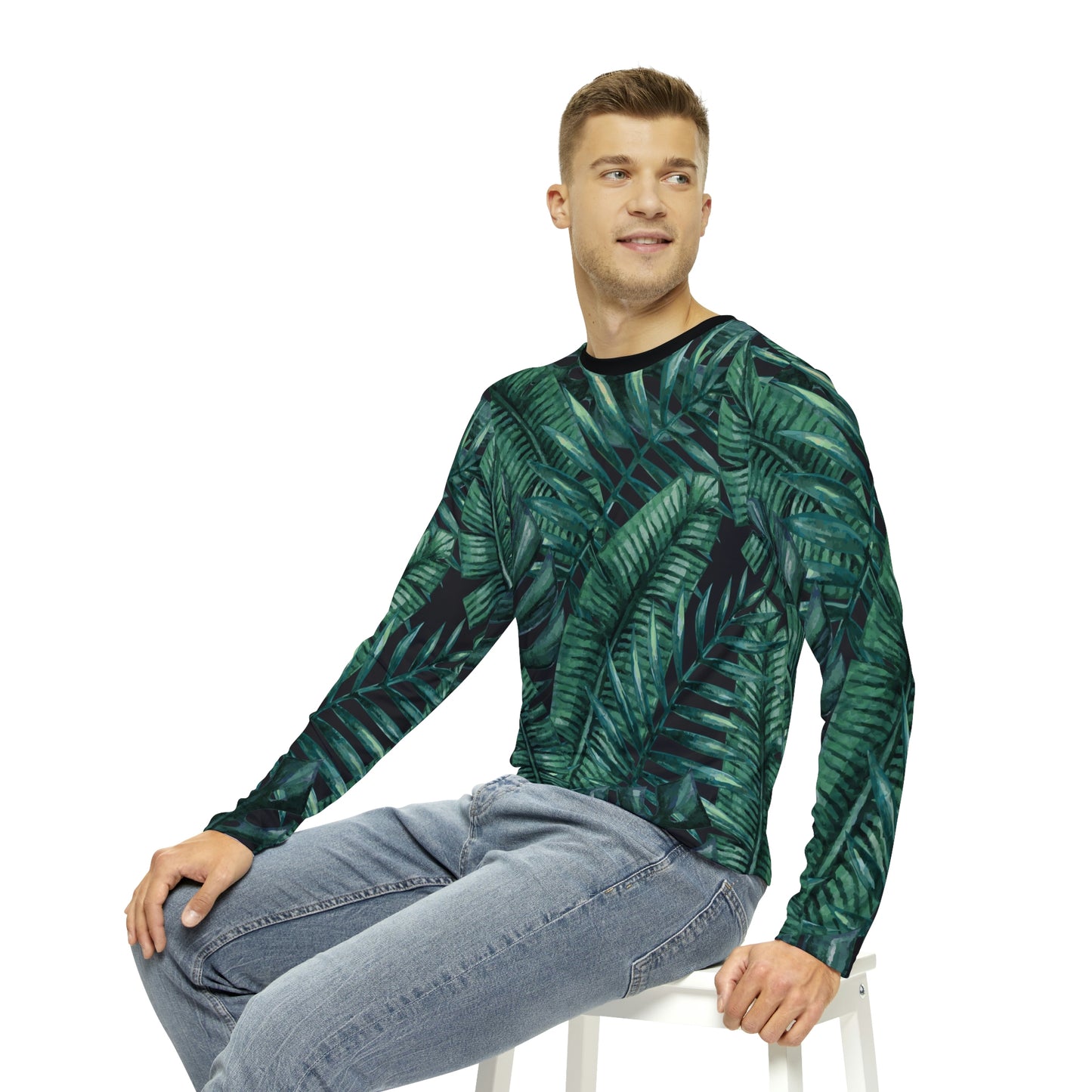 Jungle Green Leaves Men's Long Sleeve Shirt Traveling Work Relaxing Movies Hiking Museums