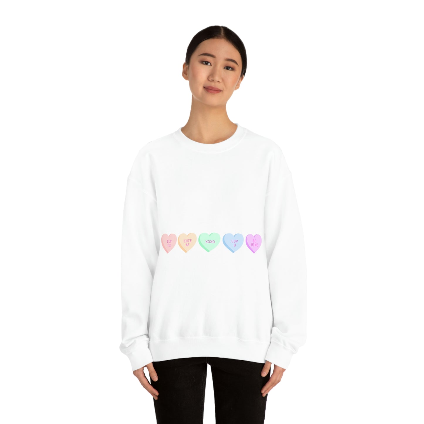 Sudadera con cuello redondo y corazones de caramelos ¡Me veo fabulosa!