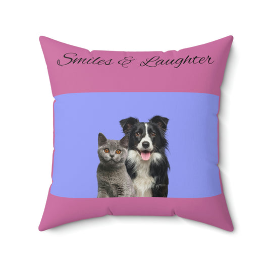 Smiles and Laughter Dog Cat Square Pillow