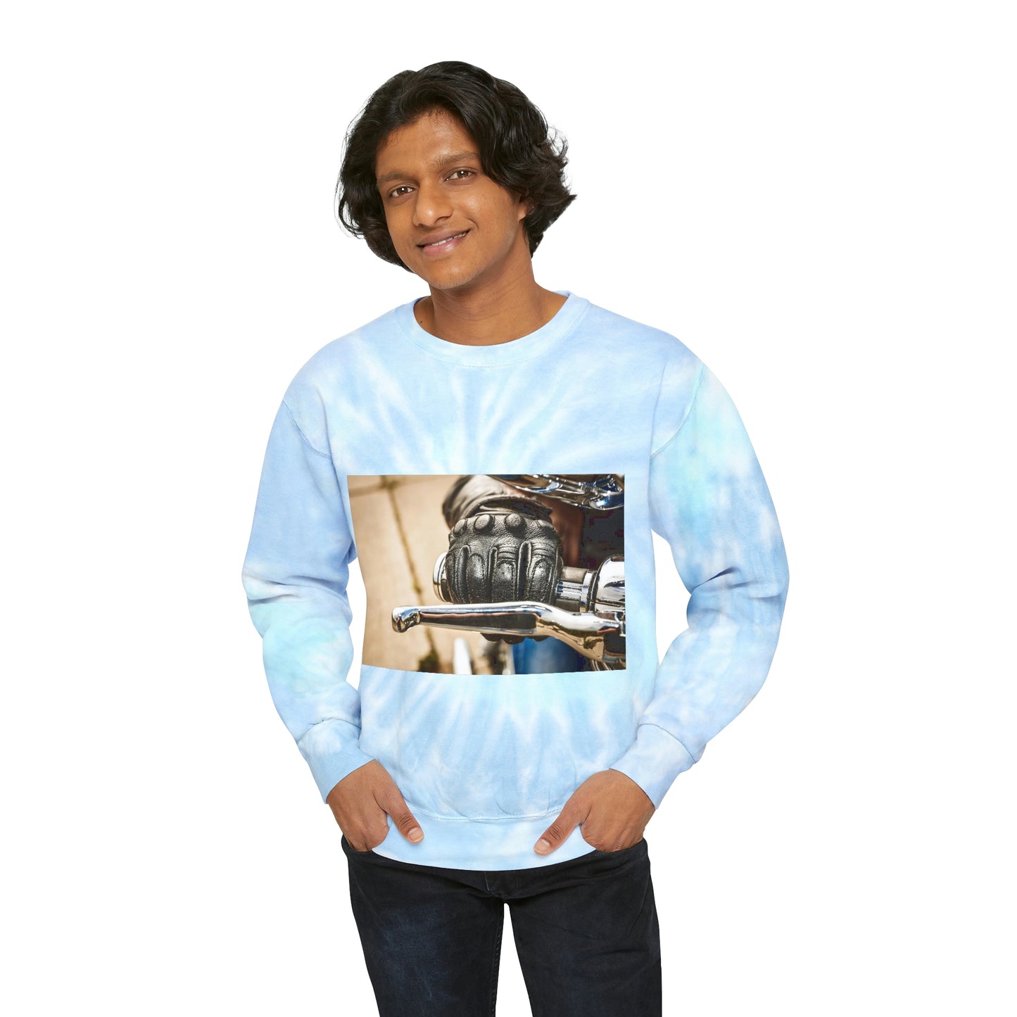 Sudadera unisex con efecto tie-dye y acelerador de motocicleta